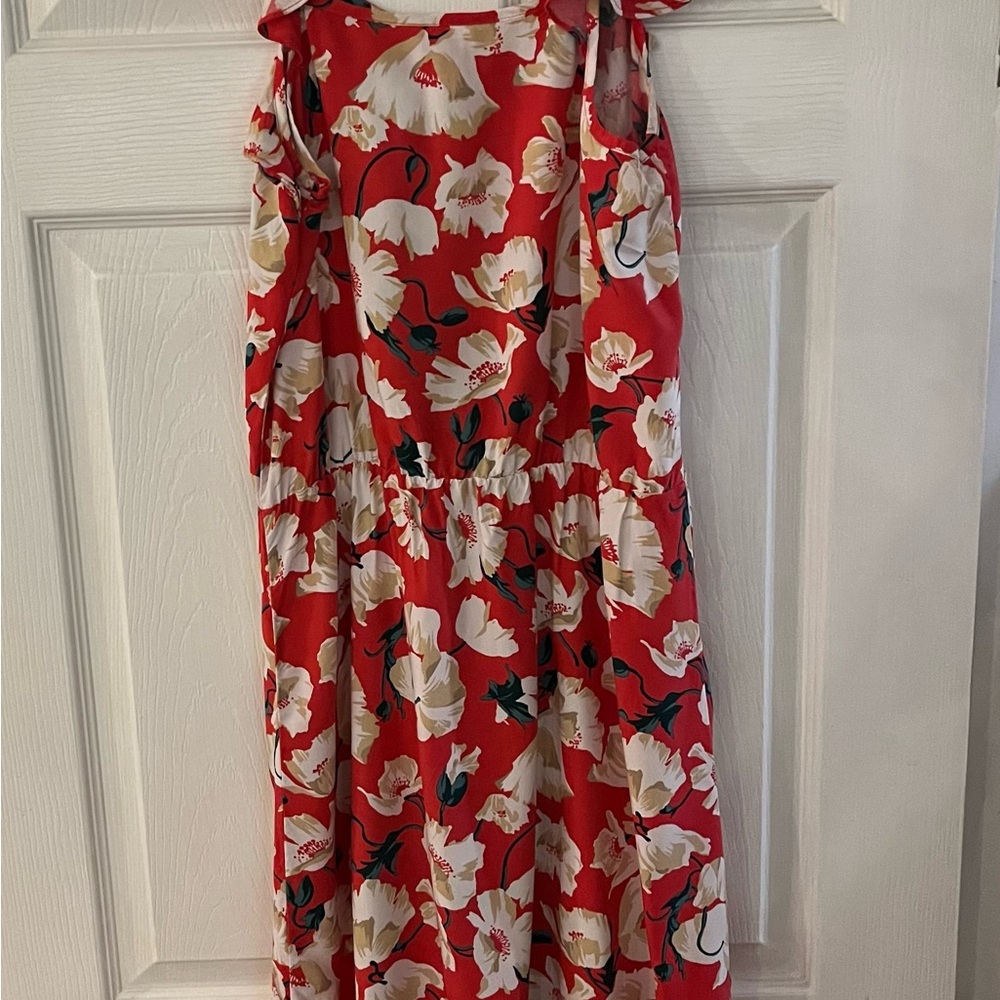 2/$20 -Red & Cream Floral Ruffled Casual Summer Dress / Resort Wear / XS - Picture 3 of 7